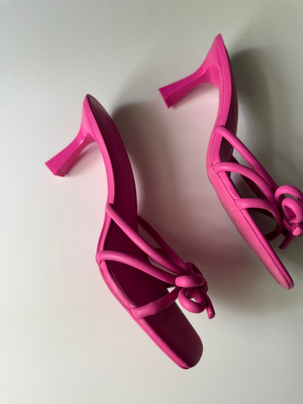 INC International Concepts Hot Pink Bow Square-Toe High Heel Mules Size 10 - Picture 3 of 6